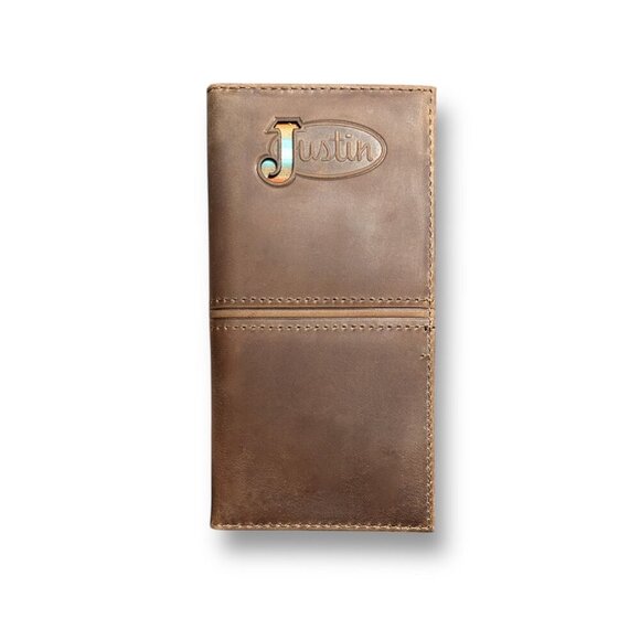 Justin Rodeo Wallet Brown Genuine Leather Tooled Western Stitch RFID Long Bifold - Picture 2 of 7